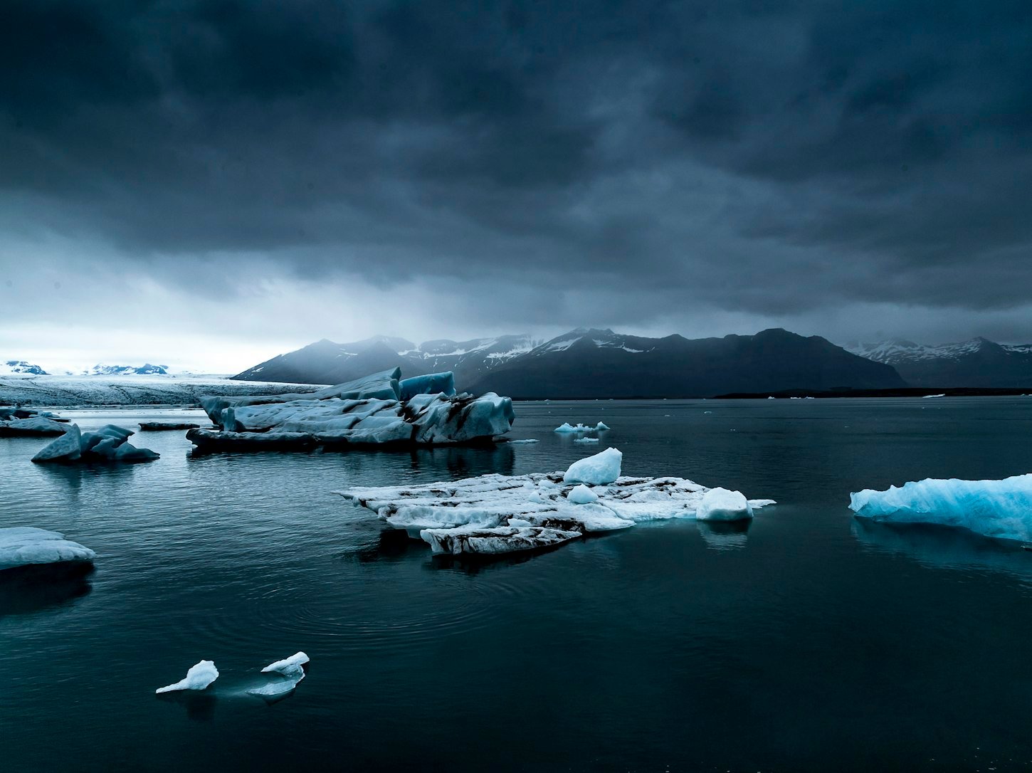 Icebergs drifting in a glacier lagoon in Iceland